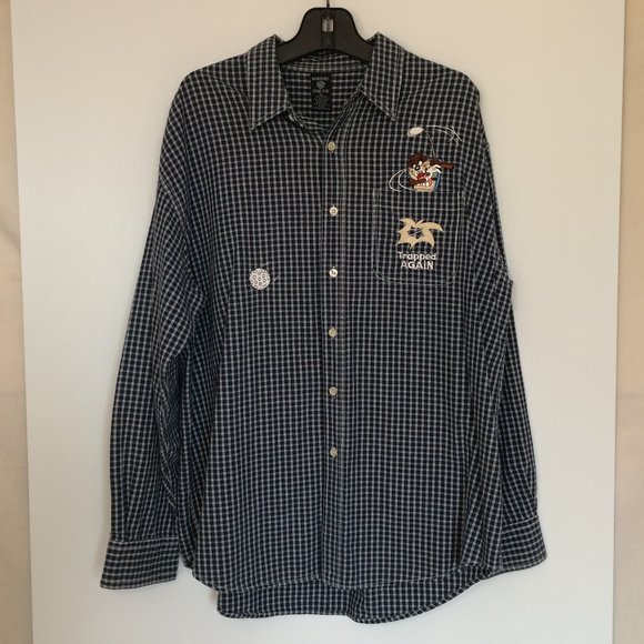 VTG 1997 Looney Tunes The Taz Mens Button Front Shirt XL Blue Golf Long Sleeve - Picture 2 of 11